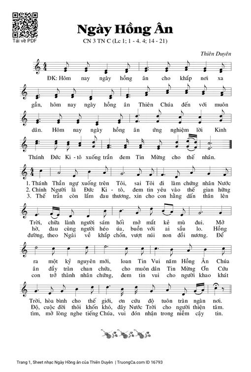 Sheet nhạc PDF bài Ngày Hồng ân