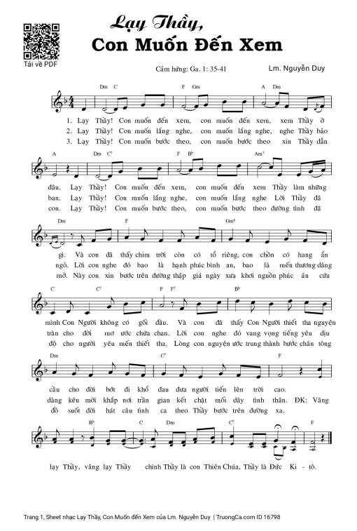 Sheet nhạc PDF bài Lạy Thầy, Con Muốn đến Xem
