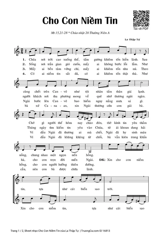 Sheet nhạc PDF bài Cho Con Niềm Tin