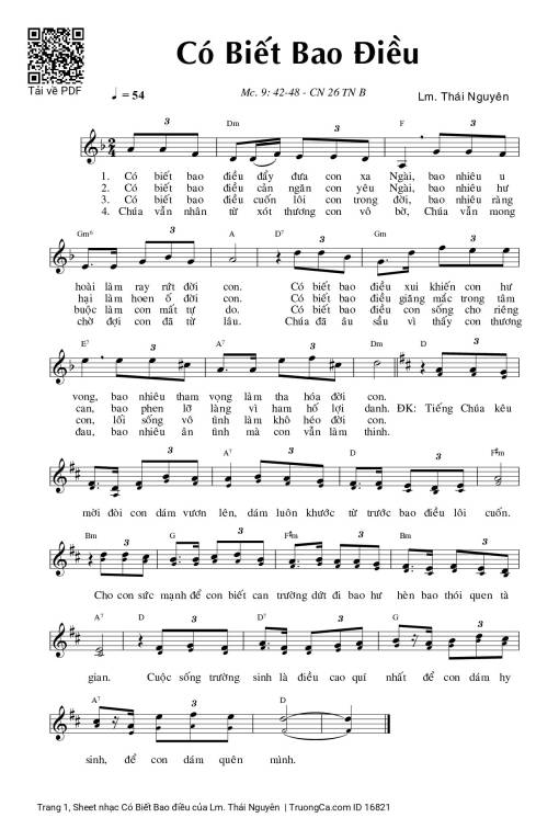 Sheet nhạc PDF bài Có Biết Bao điều
