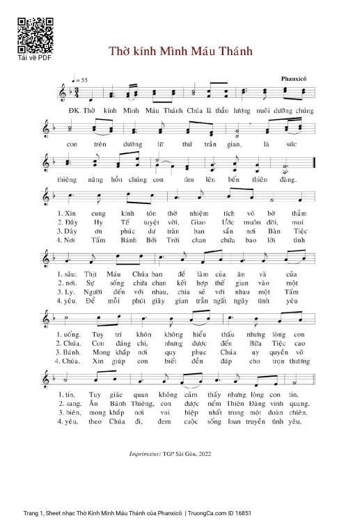 Sheet nhạc PDF bài Thờ Kính Mình Máu Thánh