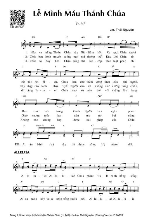 Sheet nhạc PDF bài Lễ Mình Máu Thánh Chúa (tv. 147)