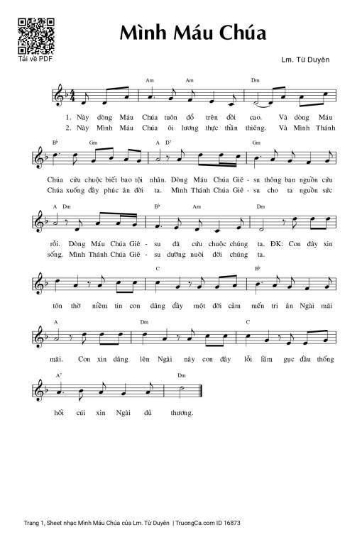 Sheet nhạc PDF bài Mình Máu Chúa