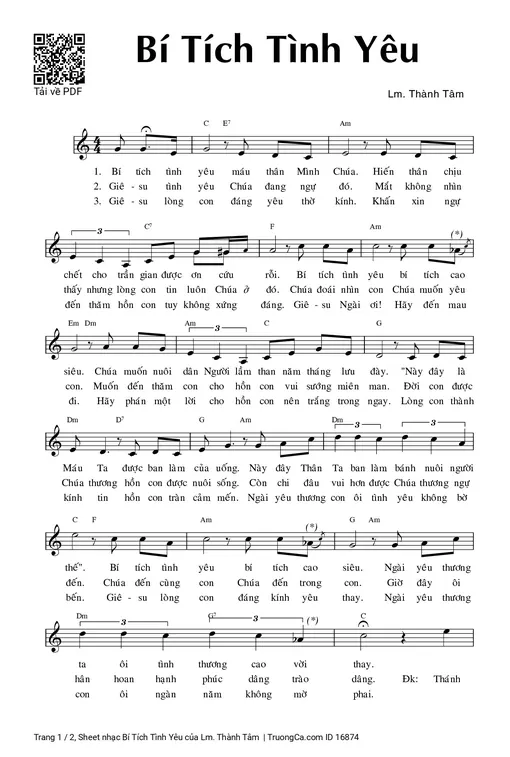Sheet nhạc PDF bài Bí Tích Tình Yêu