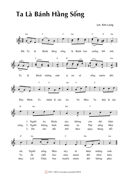 Sheet nhạc PDF bài Ta Là Bánh Hằng Sống