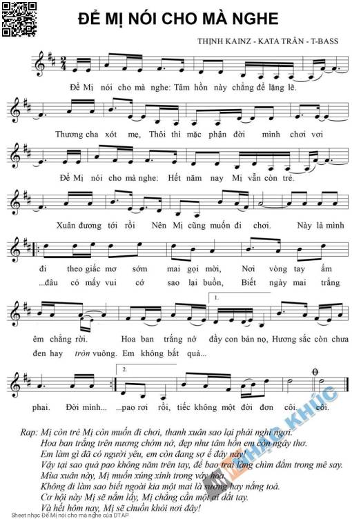 Sheet nhạc PDF bài Để Mị nói cho mà nghe