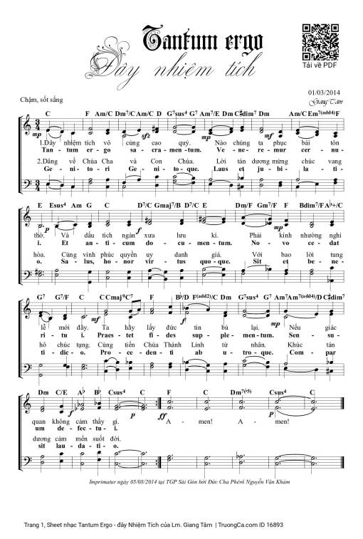 Sheet nhạc PDF bài Tantum Ergo - đây Nhiệm Tích