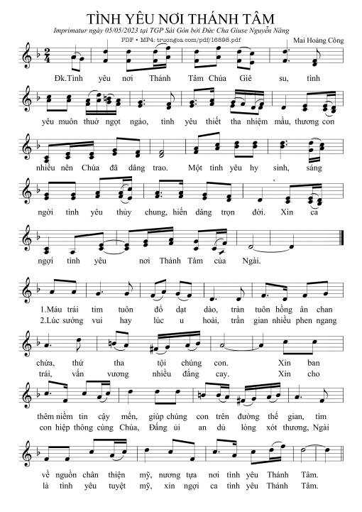 Sheet nhạc PDF bài Tình Yêu Nơi Thánh Tâm