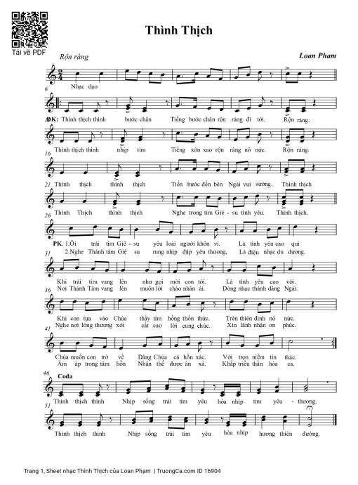 Sheet nhạc PDF bài Thình Thịch - Loan Phạm