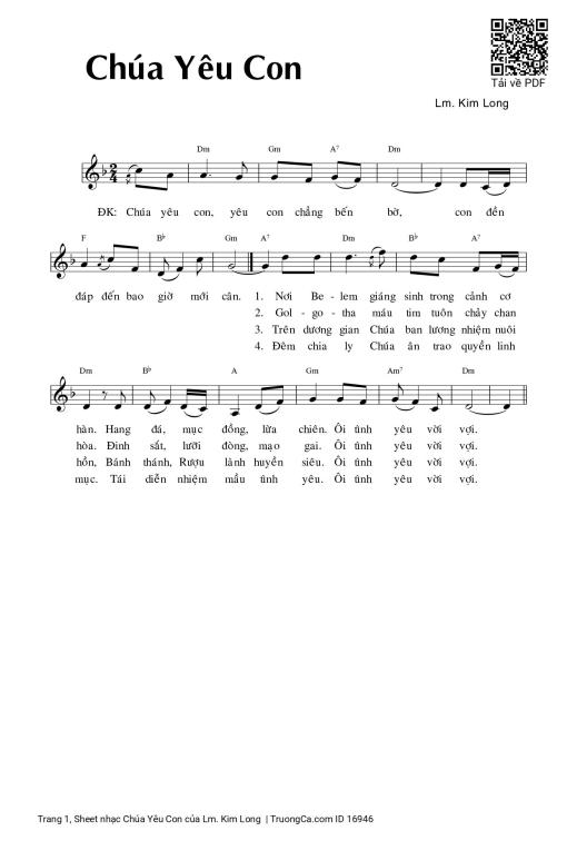 Sheet nhạc PDF bài Chúa Yêu Con - Lm. Kim Long