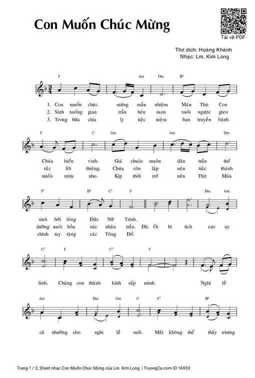 Sheet nhạc PDF bài Con Muốn Chúc Mừng