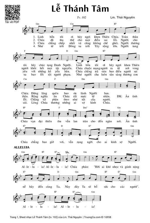 Sheet nhạc PDF bài Lễ Thánh Tâm (tv. 102)