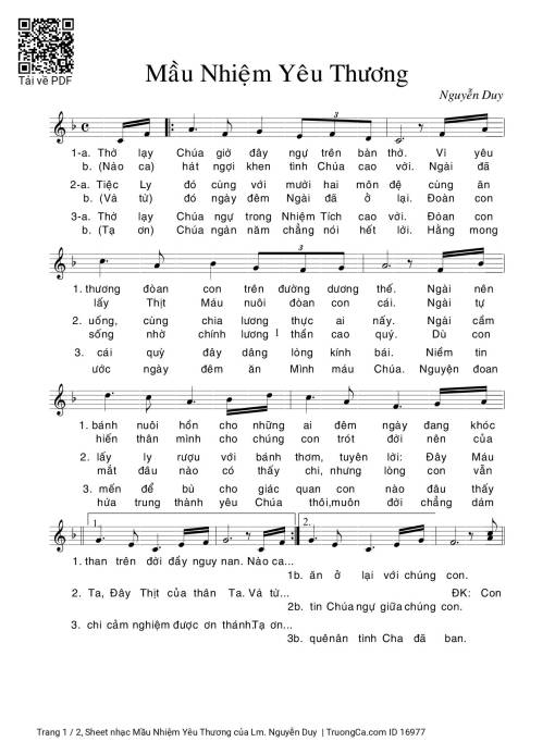 Sheet nhạc PDF bài Mầu Nhiệm Yêu Thương