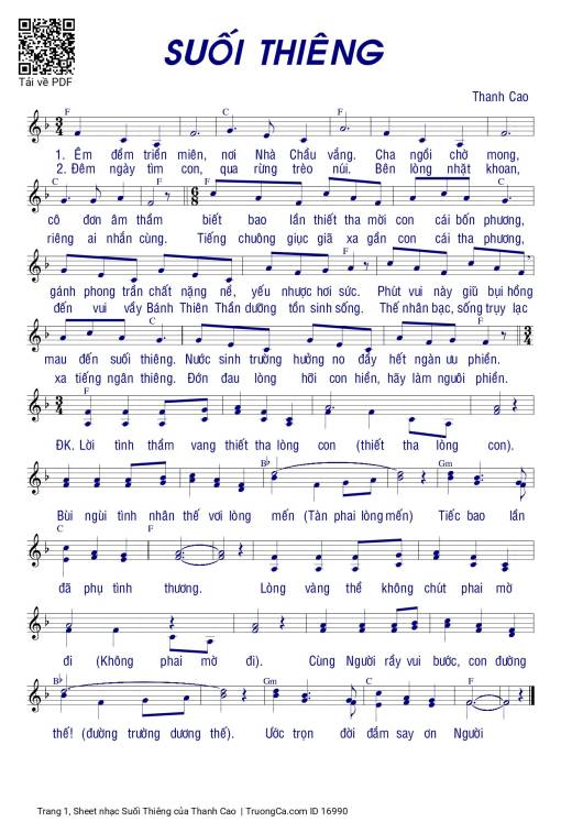 Sheet nhạc PDF bài Suối Thiêng - Thanh Cao