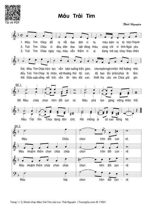 Sheet nhạc PDF bài Máu Trái Tim - Lm. Thái Nguyên