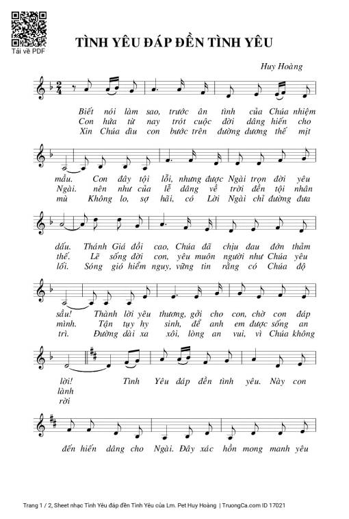 Sheet nhạc PDF bài Tình Yêu đáp đền Tình Yêu
