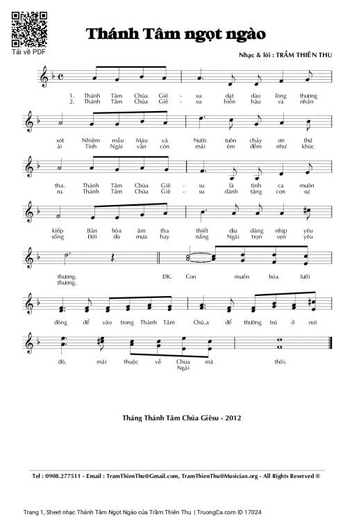 Sheet nhạc PDF bài Thánh Tâm Ngọt Ngào