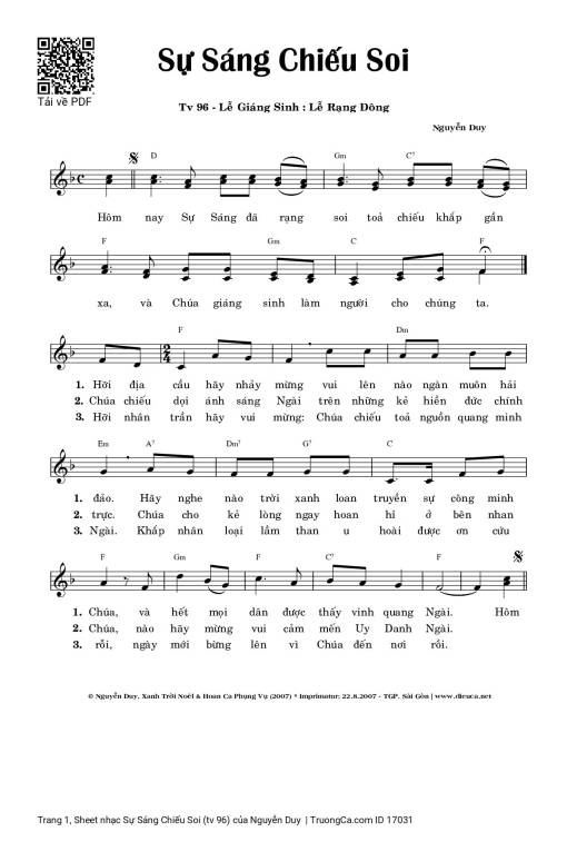 Sheet nhạc PDF bài Sự Sáng Chiếu Soi (tv 96)