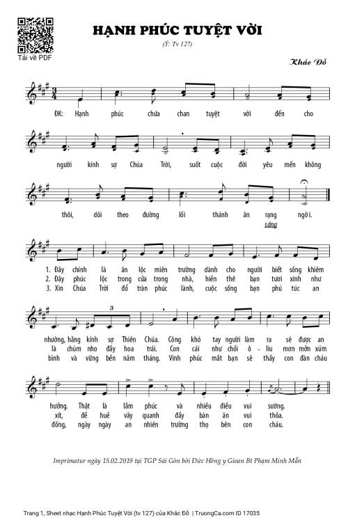 Sheet nhạc PDF bài Hạnh Phúc Tuyệt Vời (tv 127)