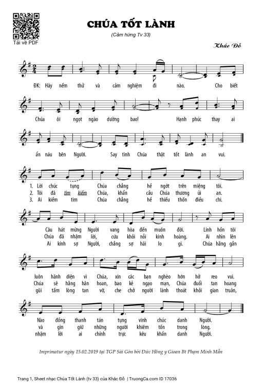 Sheet nhạc PDF bài Chúa Tốt Lành (tv 33)