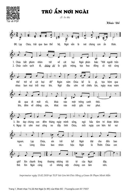 Sheet nhạc PDF bài Trú ẩn Nơi Ngài (tv 89)