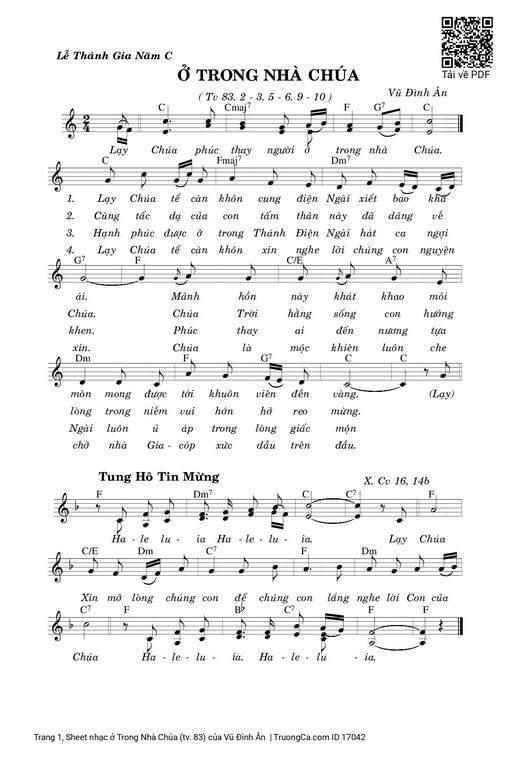 Sheet nhạc PDF bài ở Trong Nhà Chúa (tv. 83)