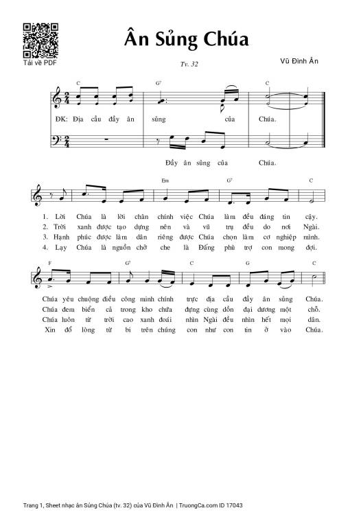 Sheet nhạc PDF bài ân Sủng Chúa (tv. 32)