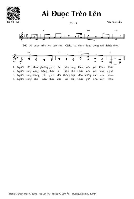 Sheet nhạc PDF bài Ai được Trèo Lên (tv. 14)