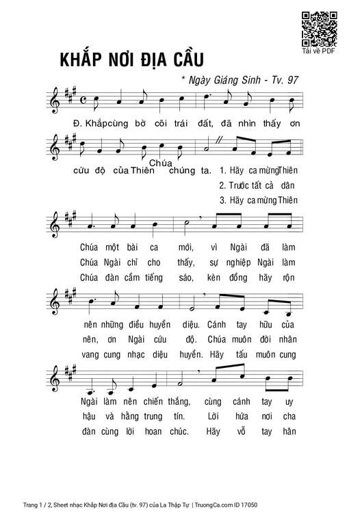 Sheet nhạc PDF bài Khắp Nơi địa Cầu (tv. 97)