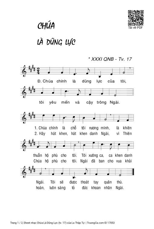 Sheet nhạc PDF bài Chúa Là Dũng Lực (tv. 17)