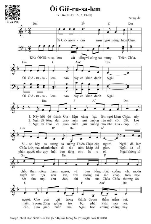 Sheet nhạc PDF bài ôi Giê-ru-sa-lem (tv. 146)