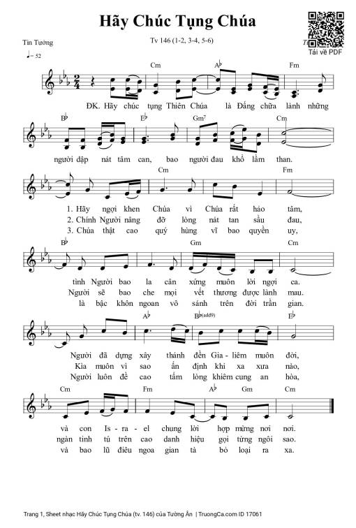 Sheet nhạc PDF bài Hãy Chúc Tụng Chúa (tv. 146)