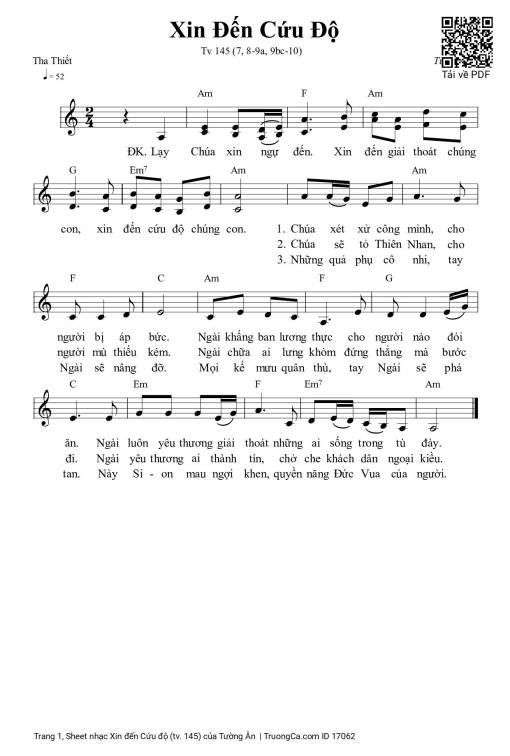 Sheet nhạc PDF bài Xin đến Cứu độ (tv. 145)