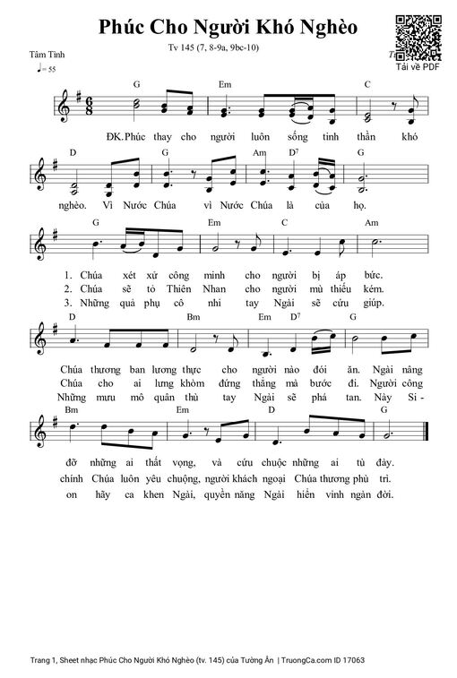 Sheet nhạc PDF bài Phúc Cho Người Khó Nghèo (tv. 145)