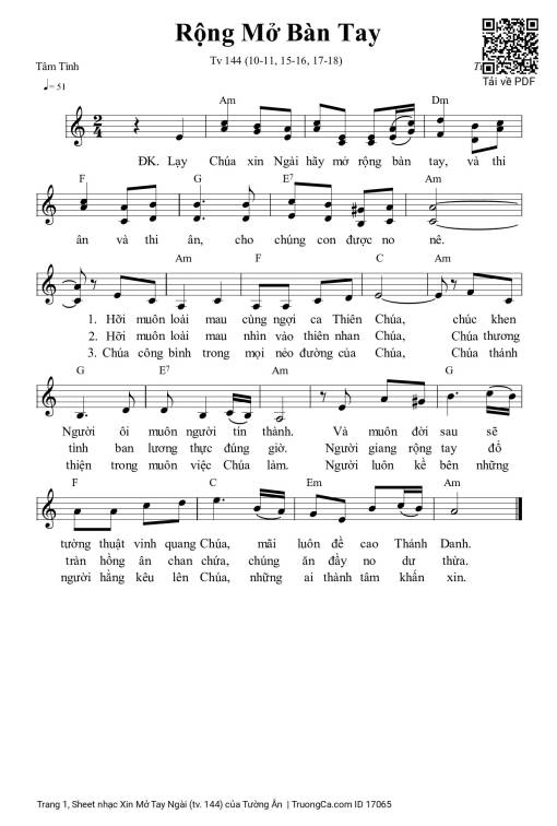 Sheet nhạc PDF bài Xin Mở Tay Ngài (tv. 144)