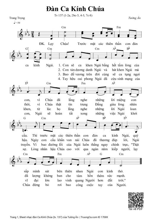 Sheet nhạc PDF bài đàn Ca Kính Chúa (tv. 137)