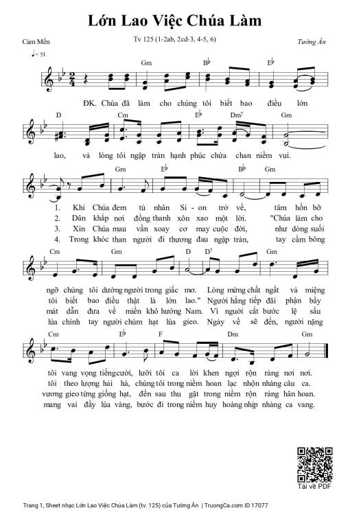 Sheet nhạc PDF bài Lớn Lao Việc Chúa Làm (tv. 125)