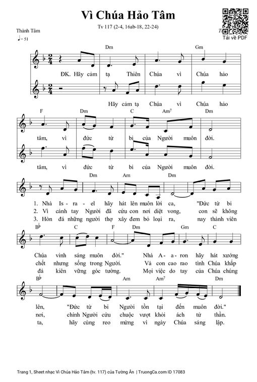 Sheet nhạc PDF bài Vì Chúa Hảo Tâm (tv. 117)