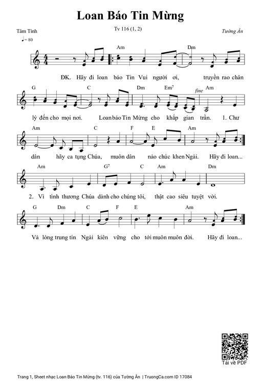 Sheet nhạc PDF bài Loan Báo Tin Mừng (tv. 116)