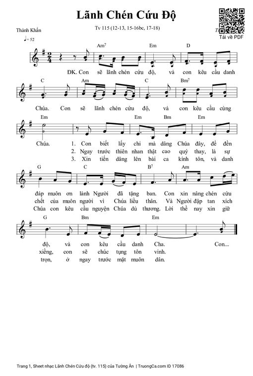 Sheet nhạc PDF bài Lãnh Chén Cứu độ (tv. 115)