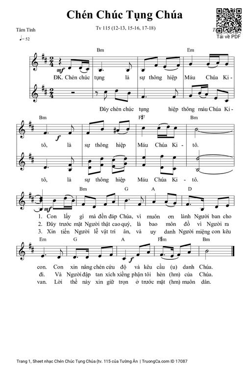 Sheet nhạc PDF bài Chén Chúc Tụng Chúa (tv. 115