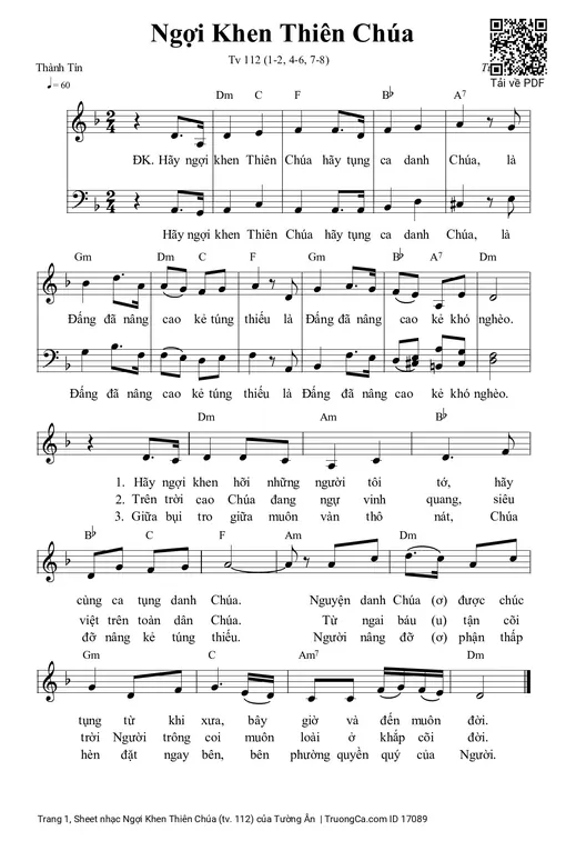 Sheet nhạc PDF bài Ngợi Khen Thiên Chúa (tv. 112)