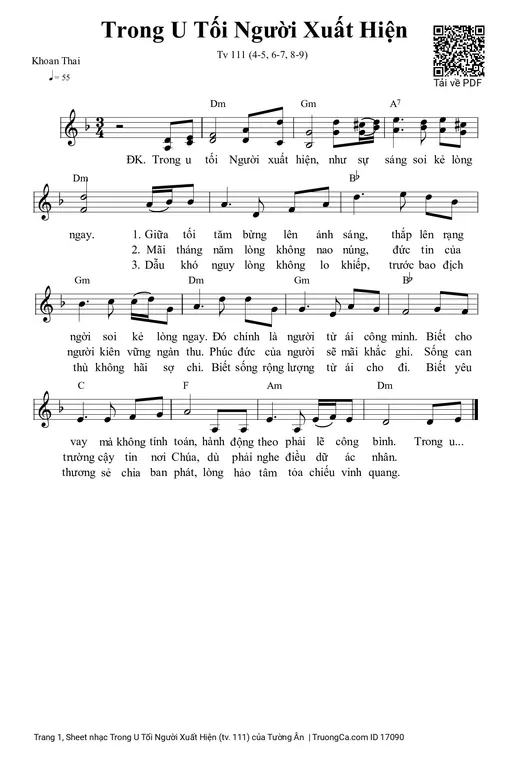 Sheet nhạc PDF bài Trong U Tối Người Xuất Hiện (tv. 111)