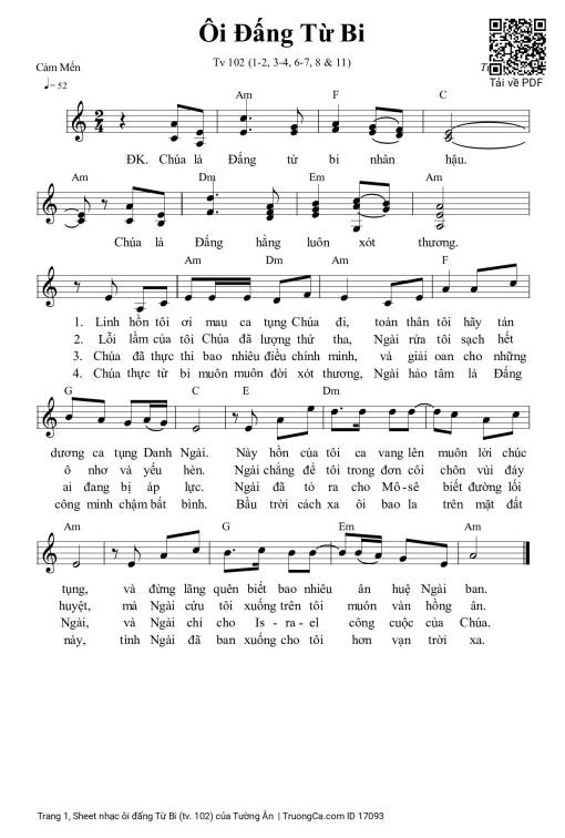 Sheet nhạc PDF bài ôi đấng Từ Bi (tv. 102)