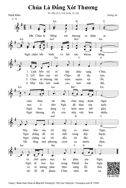 Sheet nhạc PDF bài Chúa Là đấng Xót Thương (tv. 102)