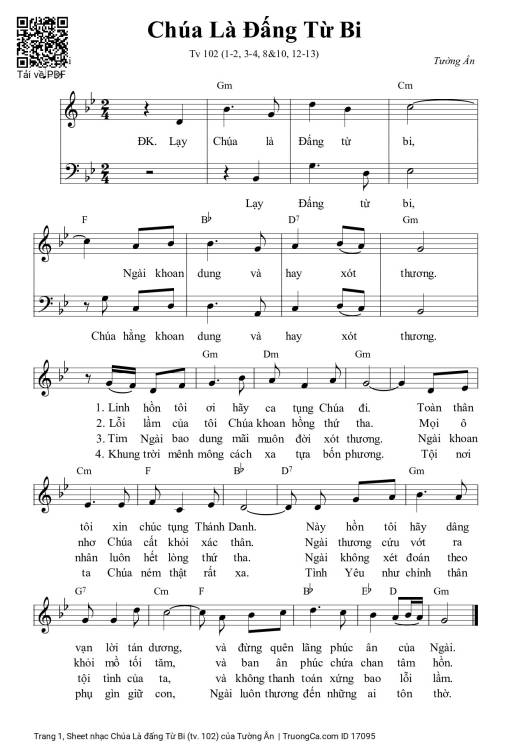 Sheet nhạc PDF bài Chúa Là đấng Từ Bi (tv. 102)