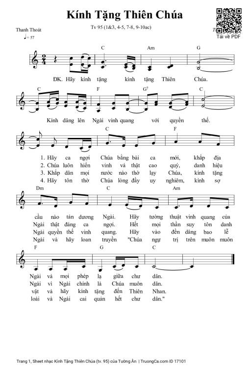 Sheet nhạc PDF bài Kính Tặng Thiên Chúa (tv. 95)