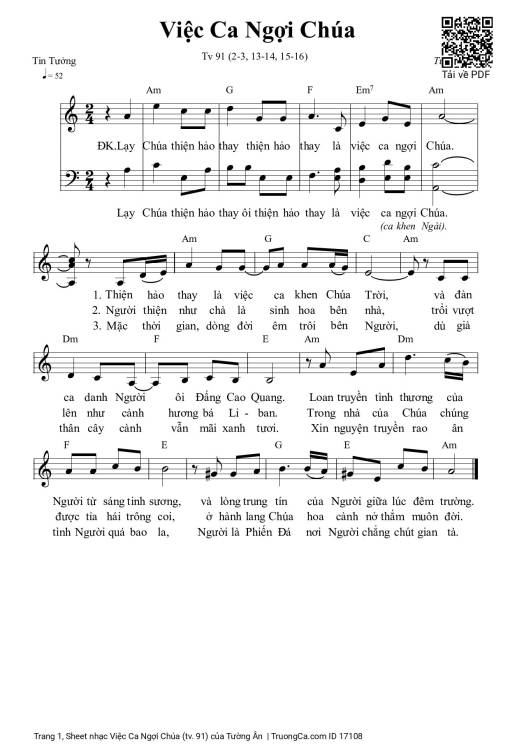 Sheet nhạc PDF bài Việc Ca Ngợi Chúa (tv. 91)