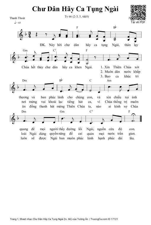 Sheet nhạc PDF bài Chư Dân Hãy Ca Tụng Ngài (tv. 66)