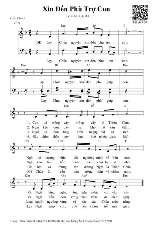Sheet nhạc PDF bài Xin đến Phù Trợ Con (tv. 39)